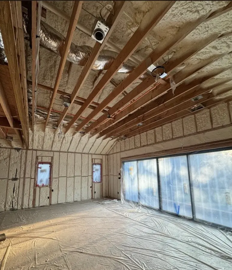 Interior walls and ceiling insulated with spray foam during new construction in Dublin